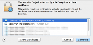 E-ID Popup, choose certificate